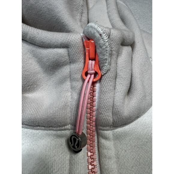 Lululemon Scuba Hoodie Size 12 Light Taupe White Zip Up Sweatshirt Pink Zipper - Picture 3 of 8